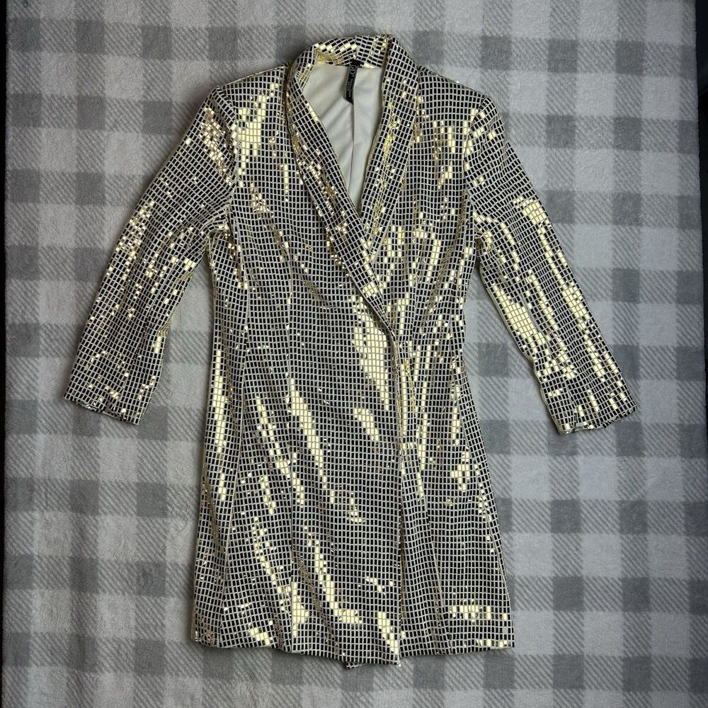 Golden Days Paris Gold Sequin Jacket size S Vintage Retro Glam Holiday Y2K Glam